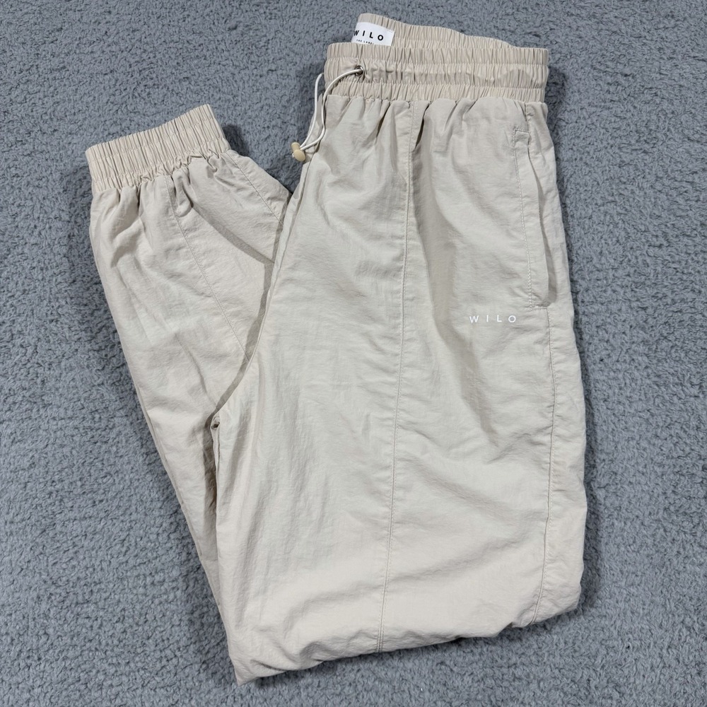 Wilo The Label Pants Womens Medium Beige Nylon Joggers Elastic Waist Cuffed - Picture 2 of 10